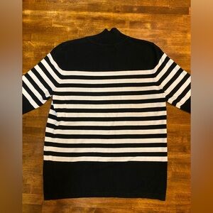 Philosophy Black and White Striped Mockneck Shortsleeve Sweater